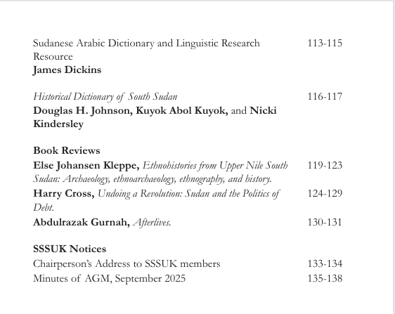 Sudan Studies journal table of contents page 2